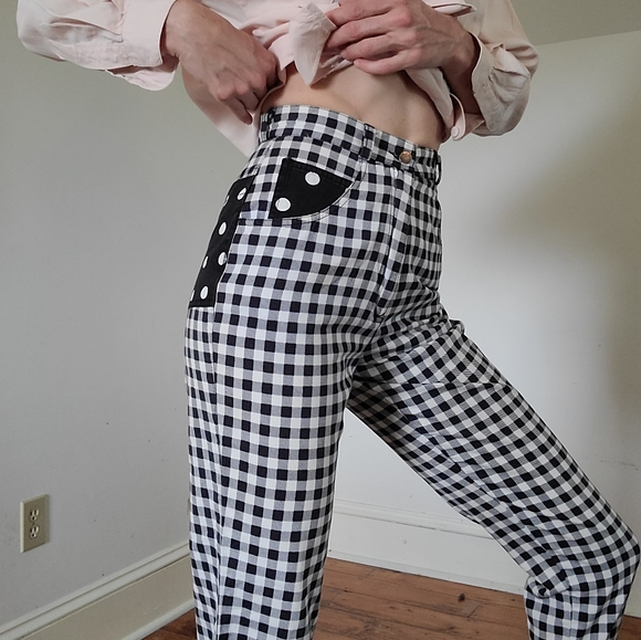 EMANUELLE - High waisted checkered/ polka dot jeans - Picture 6 of 15